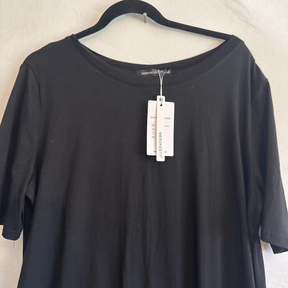 New Merokeety Maxi Length Tshirt Dress Relaxed Fit Black Cotton Size XL - Picture 3 of 7